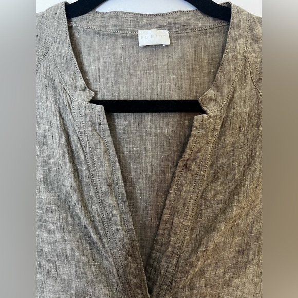 Poetry Linen Dress Button Front Short Sleeve V-Neck Minimalist Lagenlook Sz 8 - Picture 4 of 12